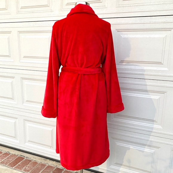 NORDSTROM red plush robe luxurious cozy wrap tie pockets long plus size 2X NEW - Picture 6 of 12